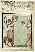 Počesávači sukna, malba z roku 1611 (Městská knihovna Norimberk)