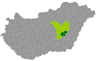okres Mezőtúr na mapě Maďarska