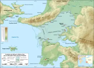 Mapa milétské zátoky s ostrovem Ladé