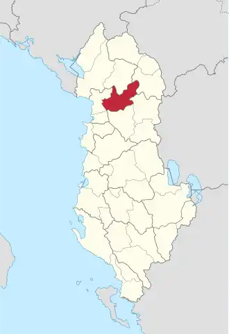 Poloha okresu Mirditë na mapě
