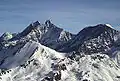 zleva: Dom, Täschhorn, Alphubel (foceno nejspíš z hřebene Gornergrat)