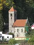Kostel Nanebevzetí Panny Marie, pohled z cesty na Zásadku