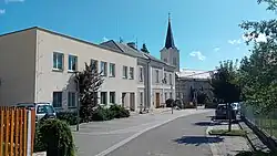 centrum obce Mokré Lazce v srpnu 2025