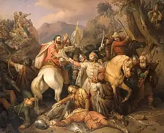Dezső se obětoval na záchranu Karla Roberta. J. Molnár, 1855