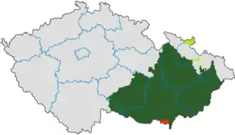 Valticko (červeně) na mapě Česka