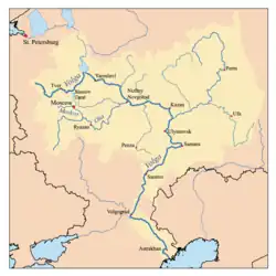 Povodí řeky na mapě povodí Volhy