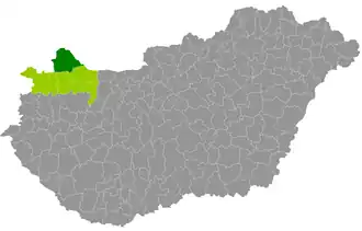 okres Mosonmagyaróvár na mapě Maďarska