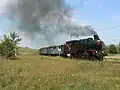 Parní vlak projíždí obcí k 100. výročí tratě (2008)