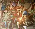 Bitva mezi Nibelungy a Huny. Detail fresky v sálech Nibelungů v Královské rezidenci Mnichov.