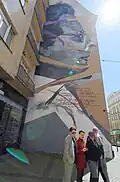 Mural Milada, dílo autorky Toy_Box na průčelí domu Milady Horákové 690/4 v Praze 7 - Holešovicích. Dílo odhaleno při příležitosti 75. let od zavraždění Milady Horákové.