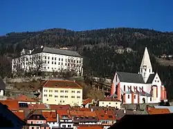 Zámek Obermurau a farní kostel sv. Matouše