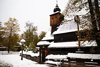 Kostel sv. Anny a Valašský Slavín v zimě