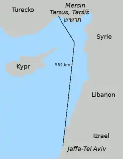 Z Jaffy do Tarsu, Taršíše je to 550 km.
