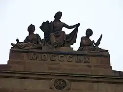 Čechie přijímá úspory lidu (1861), průčelí bývalé České spořitelny, dnes sídlo Česká akademie věd
