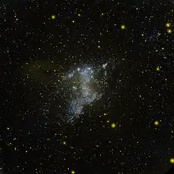 NGC 6822 na ultrafialovém snímku z dalekohledu GALEX.