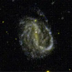 Galaxie NGC 7479 na ultrafialovém snímku z vesmírného dalekohledu GALEX. Autor: GALEX/NASA.