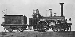 Lokomotiva "CAROLINENTHAL" (Karlín) společnosti k.k. Nördlichen Staatsbahn s výrobním číslem 4/1842