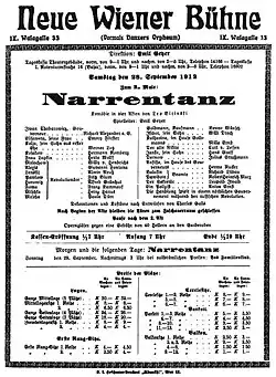Cedule k premiéře Mumraje (28. září 1912)