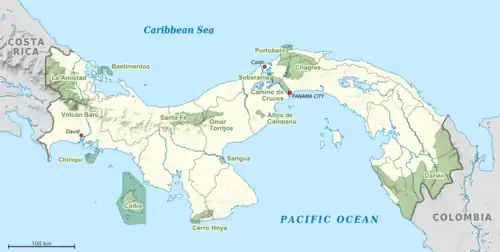 mapa národních parků v Panamě