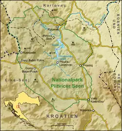 Tok řeky na mapě národního parku