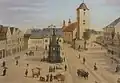 Mariánský sloup s kostelem (okolo roku 1850)