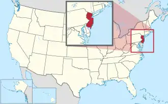 New Jersey na mapě USA
