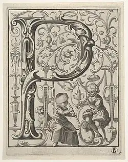 Iniciála P ze slabikáře, 1627