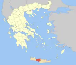 Zobrazení regionální jednotky Rethymno na mapě Řecka