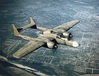 P-61A-1 z 419. noční stíhací perutě. Tento letoun byl ztracen nad jižním Pacifikem 10. dubna 1945.