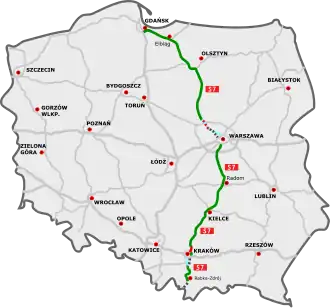 Rychlostní silnice S7, jedna z moderních hranic mezi Polsky A a B