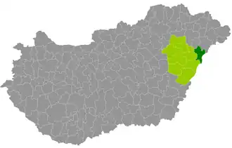 okres Nyíradony na mapě Maďarska
