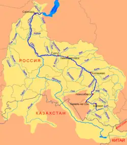 Mapa povodí Obu