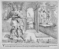 Odysseus se po návratu na Ithaku setkává se svým otcem Láertem (Theodoor van Thulden, 1600)