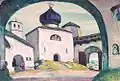 Návrh dekorací ke Korsakovově opeře Pskoviťanka, 1922