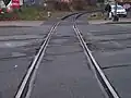 Detail křížení. Vlaková kolej není přerušena.