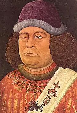 Osvald z Wolkensteinu – portrét z Innsbruckého rukopisu z roku 1432.