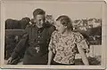 Otakar Janůj ve vojenském vycházkovém stejnokroji na Sokolských hodech v Napajedlích, 22. září 1935. Dívka na fotografii je snoubenka Věra Vymětalová (1919-1990).