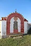 Overview of penitence cross in cemetery wall in Velký Újezd, Kojatice, Třebíč District.jpg