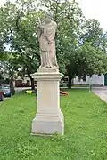 Overview of statue of Francis of Paola at Zákostelní street in Hrotovice, Třebíč District.jpg