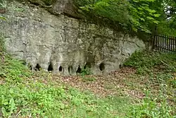Skalní sloupky ve skalním výchozu odkrytém při stavbě silnice