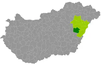 okres Püspökladány na mapě Maďarska