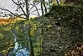 Zbytky zdiva příběnického hradu na ostrohu nad Lužnicí