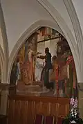 Malba v obřadním sálu: Přemysl Otakar II. předává zakládající listinu olomouckým radním