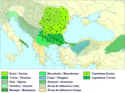 Jazyky na Balkáně v 5.–1. př. n. l. (Dákové světle zeleně)