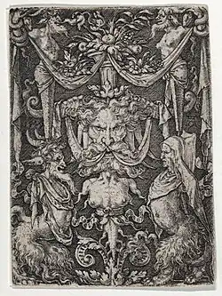 ornament s maskou a dvěma Satyry