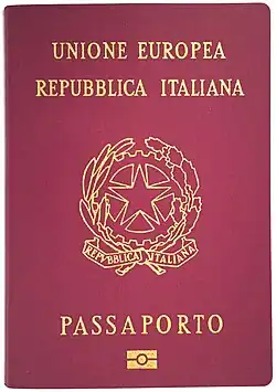 Současný státní znak na italském cestovním pasu