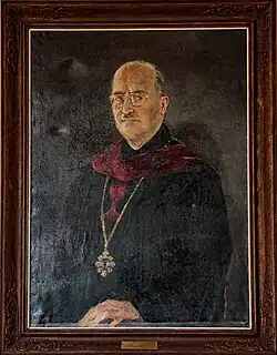 Obraz patriarchy Františka Kováře, umístěný v prostorách Husitské teologické fakulty Univerzity Karlovy v Praze