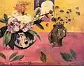 Paul Gauguin: Zátiší s vázou ve tvaru hlavy a japonským dřevorytem, 1889