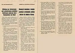 Plakát z roku 1940: Hrozba trestu smrti pro nuceně nasazené polské muže a ženy za pohlavní styk s Němci