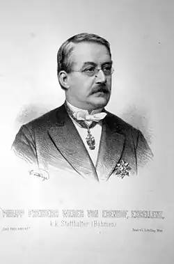 Svobodný pán dr. Philipp Weber von Ebenhof jako dolnorakouský místodržitel (1870)